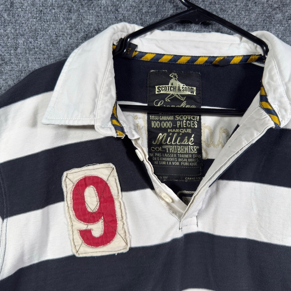 Scotch & Soda Loveline Rugby Shirt Mens XXL Black White Striped - Picture 2 of 12